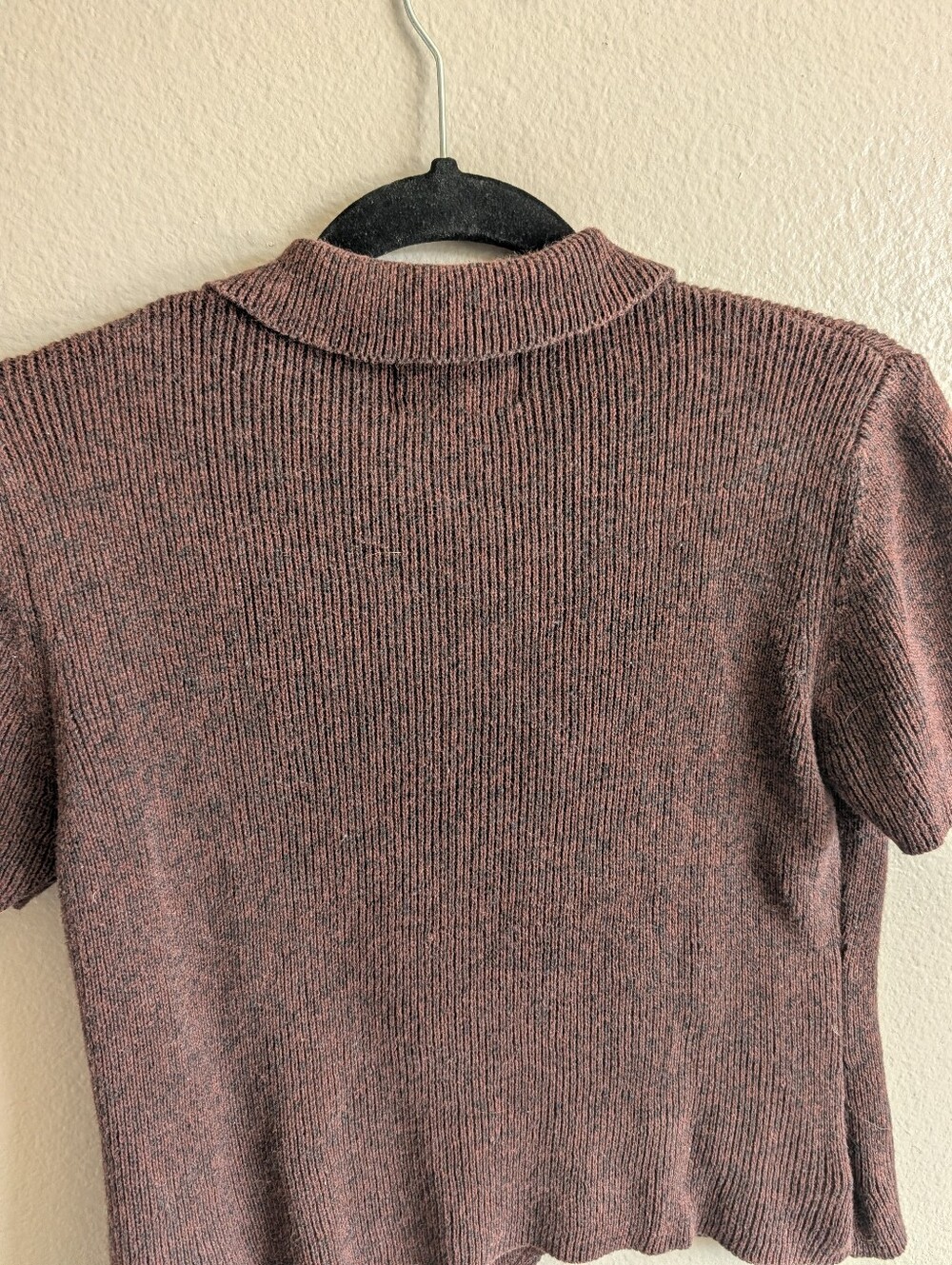 Vintage 90s Designers Originals Brown Ribbed Knit Short Sleeve Cardigan Top S - Picture 5 of 8